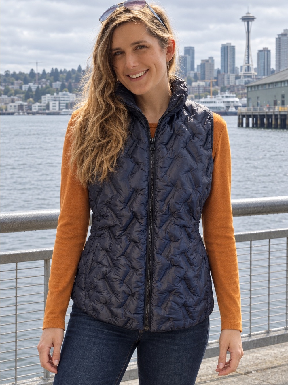 Tangerine Women’s Black Quilted Puffer Vest Full Zip Size Medium